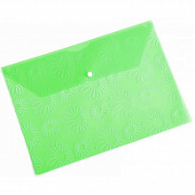 Папка-конверт с кнопкой А4 пластик 0,18мм Ромашки зеленый Бюрократ PK820GRN