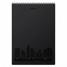 Блокнот А4  80л спираль клетка с пластиковой обложкой черный Megapolis Erich Krause, 50660