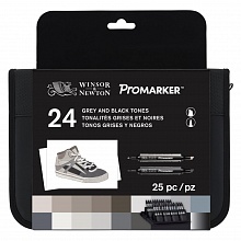 НЕ БРАТЬ! Набор художественных маркеров 24цв двусторонние черные и серые в пенале Winsor&Newton Pro 0290081