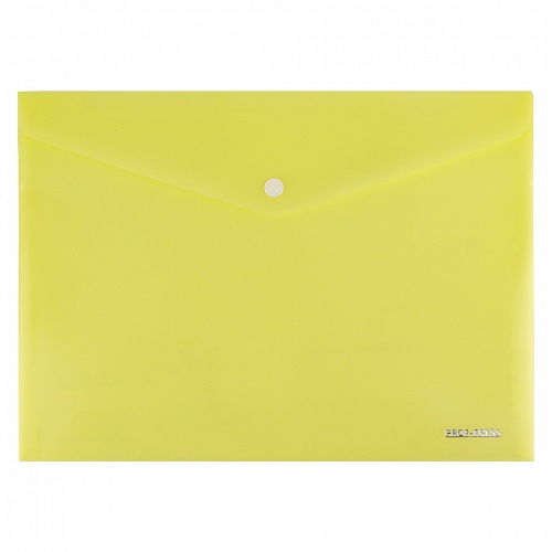 Папка-конверт с кнопкой А4 180мкм желтая Проф-Пресс, ПК-3024