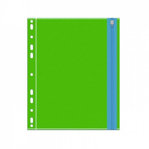 Папка-конверт на молнии А4 Зеленая с перфорацией ФЕНИКС 48206