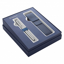 Набор подарочный Waterman Hemisphere GIFT 20 Stainless Steel CT ручка перьевая М синие чернила и чехол, 2122041