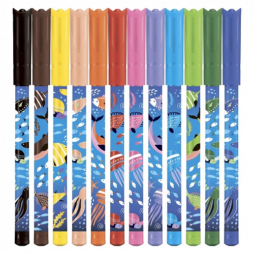 Фломастеры 12 цветов суперсмываемые декорированные MAPED Color Peps Ocean Life 845701