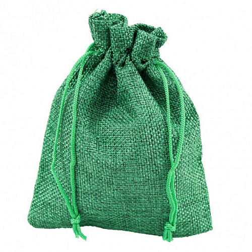 Мешок для подарков 12х15см искусственный лен зеленый OMG 000809H/3