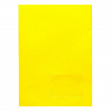 Папка-угол А4 пластик 180мкм с карманом для визиток желтый Hatber, AGкм4_00105