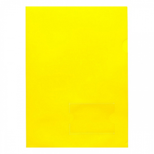 Папка-угол А4 пластик 180мкм с карманом для визиток желтый Hatber, AGкм4_00105