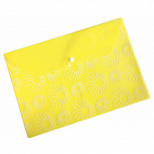 Папка-конверт с кнопкой А4 пластик 0,18мм Ромашки желтый Бюрократ PK820YEL