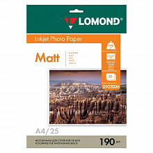 Фотобумага Lomond А4 190г/м2 матовая двусторонняя 25л для струйной печати 0102036