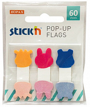 Закладки клейкие  3 цвета по 20л пластиковые Животные Stick`n Hopax, 26090