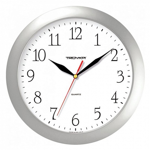 Часы настенные белые серебристая рамка TROYKA, 11170113