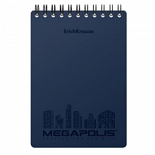 Блокнот А6  80л спираль клетка с пластиковой обложкой синий Megapolis Erich Krause, 45948