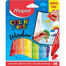 Фломастеры утолщенные  6 цветов для рисования на стекле MAPED Color Peps Window 844820