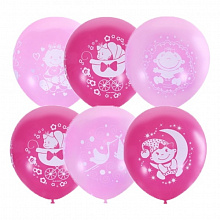 Шарики воздушные М12 30см С Днем Рождения Малыш розовые 25шт (цена за упаковку) 6029555