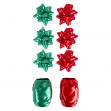 Набор для оформления подарков 6 бантов и 2 ленты красный/зеленый MILAND, БЛ-0383