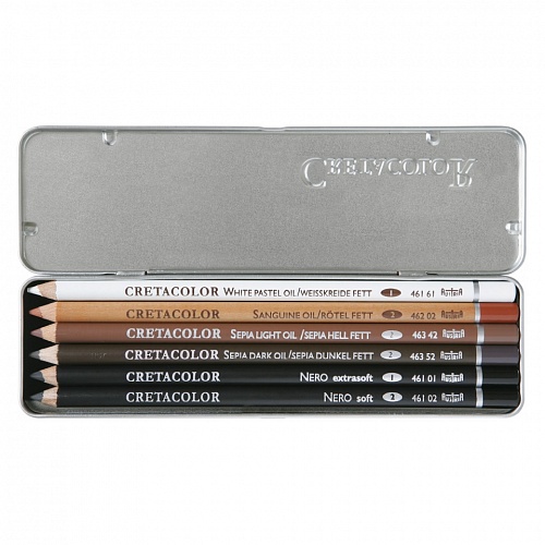 Набор для рисования художественный  6 предметов в металлическом пенале Oil Pencils CretacoloR, CC400 07
