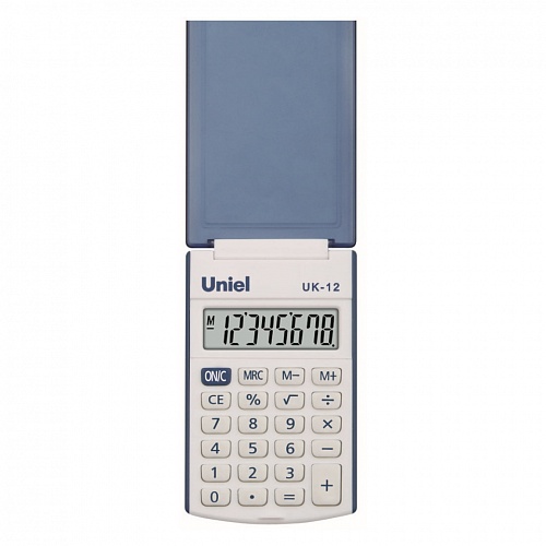 Калькулятор карманный  8 разрядов UNIEL UK-12 с крышкой голубой, UK-12B
