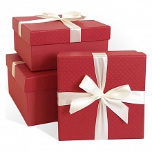 Коробка подарочная квадратная  21х21х11см красная-бордовая с бантом Д10103К.143.1 