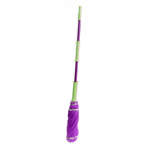 Швабра веревочная из микрофибры 120см длина ручки металл фиолетовая/зеленая EuroHouse, 4829