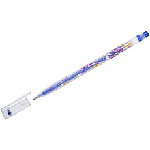 Ручка гелевая CROWN Glitter Metal синий с блестками 1мм MTJ-500GLS