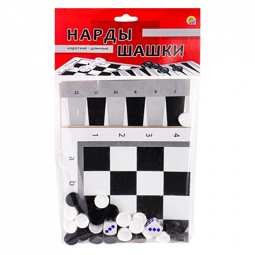 Набор настольных игр шашки и нарды 2 поля в пакете Рыжий кот, ИН-0162