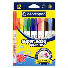 Фломастеры 12 цветов Centropen Super Easy смываемые, 2580/12