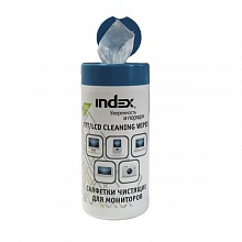 Салфетки чистящие для мониторов туба 100шт INDEX, ICCW02100G 