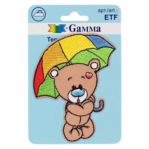 Термоаппликация №04 Медвежонок с зонтом 7,2х8,2см Gamma ETF 02-412