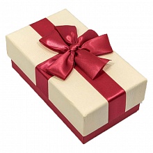 Коробка подарочная прямоугольная  15,5х9х5,8см с двойным бантом Бежевый/Красный OMG 720691/2