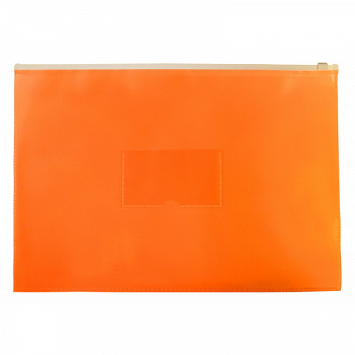 Папка-конверт на молнии А5 оранжевый, карман для визиток Бюрократ Double Neon DNEBPM5AOR