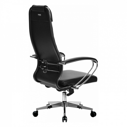 Кресло офисное МЕТТА К-29 черное, хром, кожа сиденье и спинка мягкие