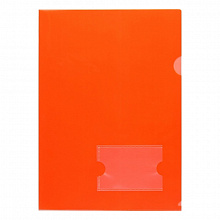 Папка-угол А4 пластик 180мкм с карманом для визиток красный Hatber, AGкм4_00103