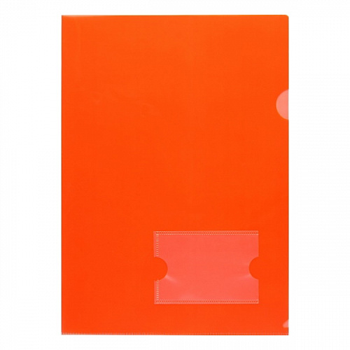 Папка-угол А4 пластик 180мкм с карманом для визиток красный Hatber, AGкм4_00103