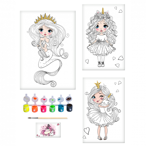 Набор для росписи красками с блестками Принцессы Волшебная палитра Луч 30С1923-08