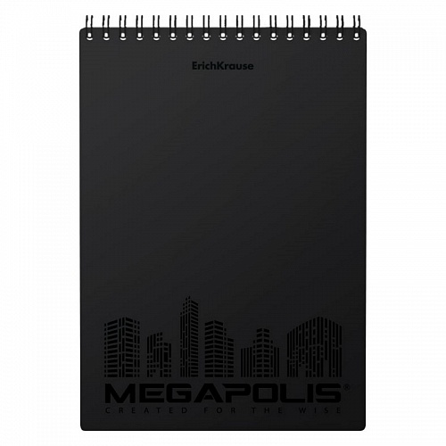 Блокнот А5  80л спираль клетка с пластиковой обложкой черный Megapolis Erich Krause, 50659