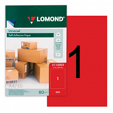 Наклейки бумажные А4 красные пл.80г/м2 50л. Lomond, 2110005