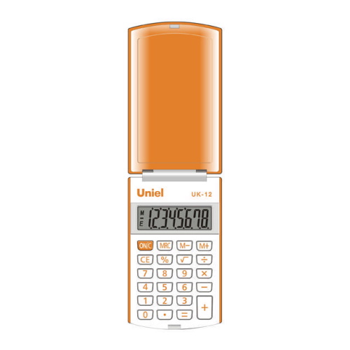 Калькулятор карманный  8 разрядов UNIEL UK-12 с крышкой оранжевый, UK-12O
