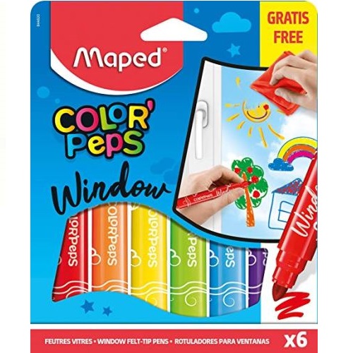 Фломастеры утолщенные  6 цветов для рисования на стекле MAPED Color Peps Window 844820