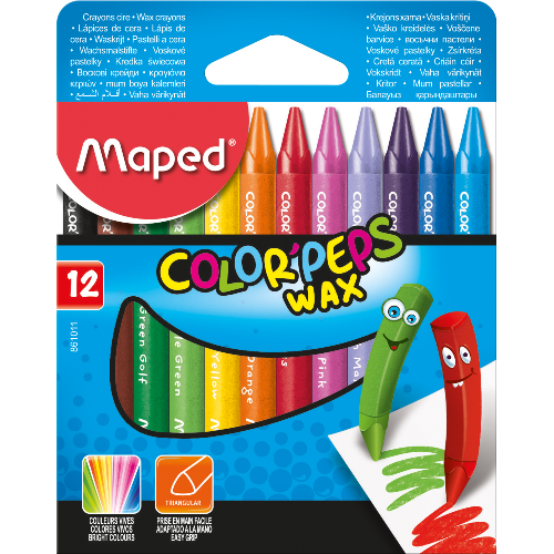 Мелки восковые 12 цветов трехгранные MAPED Wax 861011