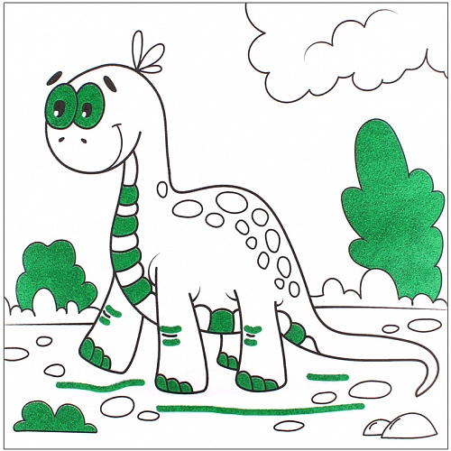 Книжка-раскраска 215х215мм 12л с цветными блестками Динозавры Проф-Пресс, Р-6519