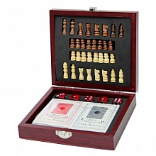 Набор настольных игр шахматы, игральные карты и кости в деревянной коробке Феникс-Презент, 40685