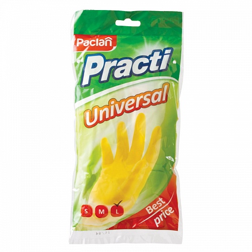 Перчатки латексные L Paclan Practi Universal с х/б напылением, желтые 602482