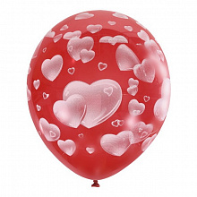 Шарики воздушные М12 30см Декоратор с сердцами Cherry Red 25шт (цена за упаковку) 6040932