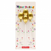 Набор свечей для торта  4шт Золотые шары на длинных пиках MILAND С-2464
