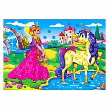 Мозаика из пуговиц А4 Принцесса с лошадкой на прогулке Рыжий кот, М-0420