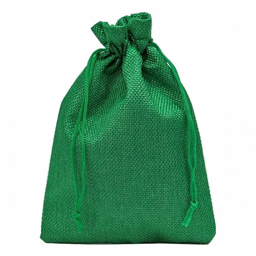 Мешок для подарков 14х20см искусственный лен зеленый OMG 000809G/3