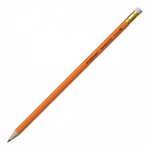 Карандаш пластиковый чернографитный HB с ластиком шестигранный Standard 101 Orange Erich Krause,55262