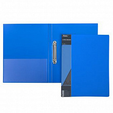 Папка на 2 кольца А4 пластик 25мм внутренний карман синяя Hatber Standart, 2АВ4_00109