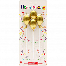 Набор свечей для торта  4шт золотые шары на длинных пиках MILAND С-1839