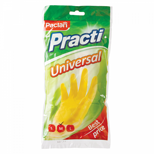 Перчатки латексные M Paclan Practi Universal с х/б напылением, желтые 602481